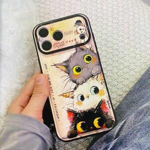 Charming Cat Trio Phone Case - Black, White, Gray